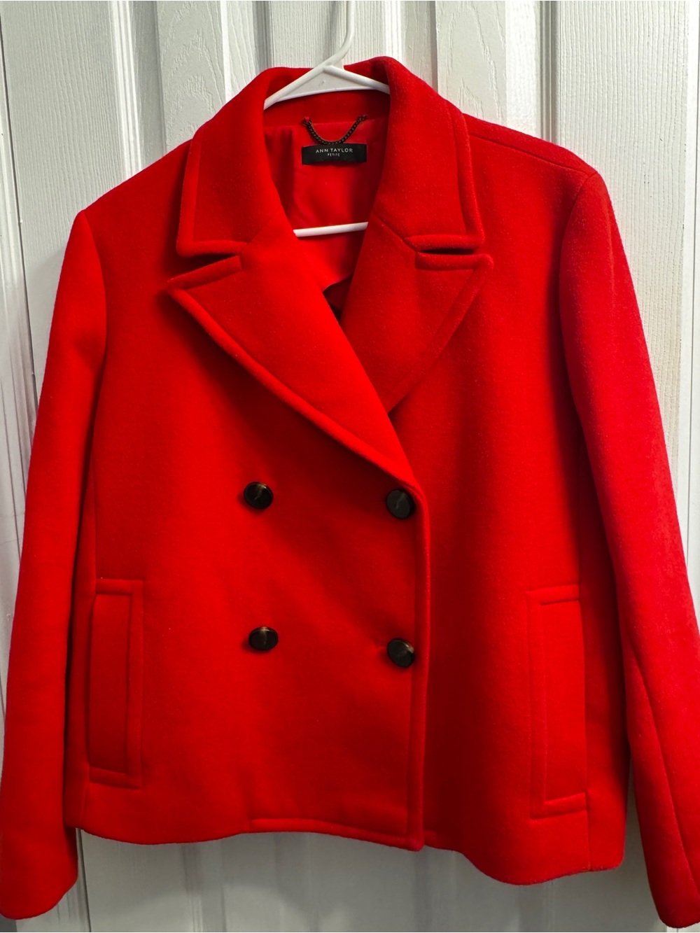 Ann Taylor Bright Red Double-Breasted Peacoat